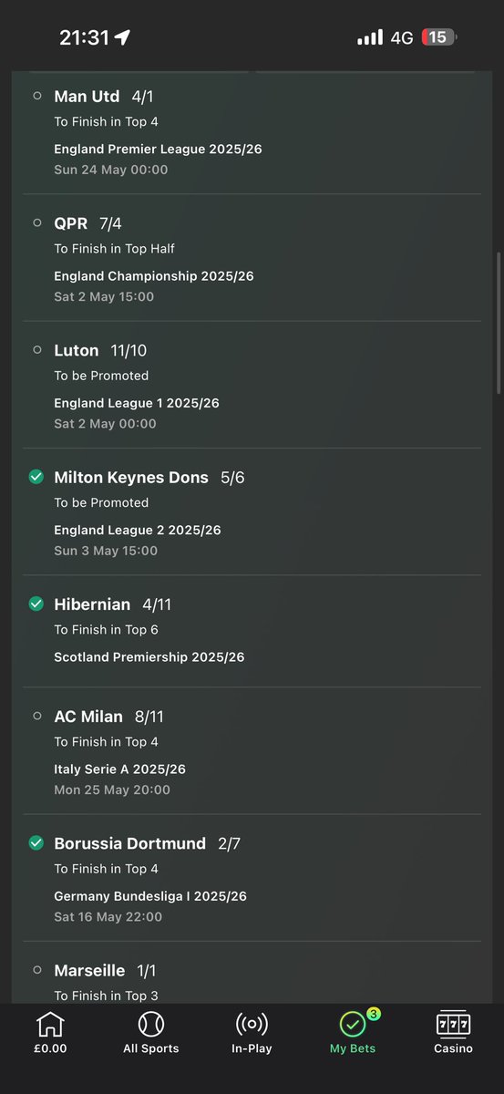 Rangers in a title race and fucking it, QPR fucking the top half as it stands, Luton needing a result and Marseille on course to fuck it. What a shite weekend