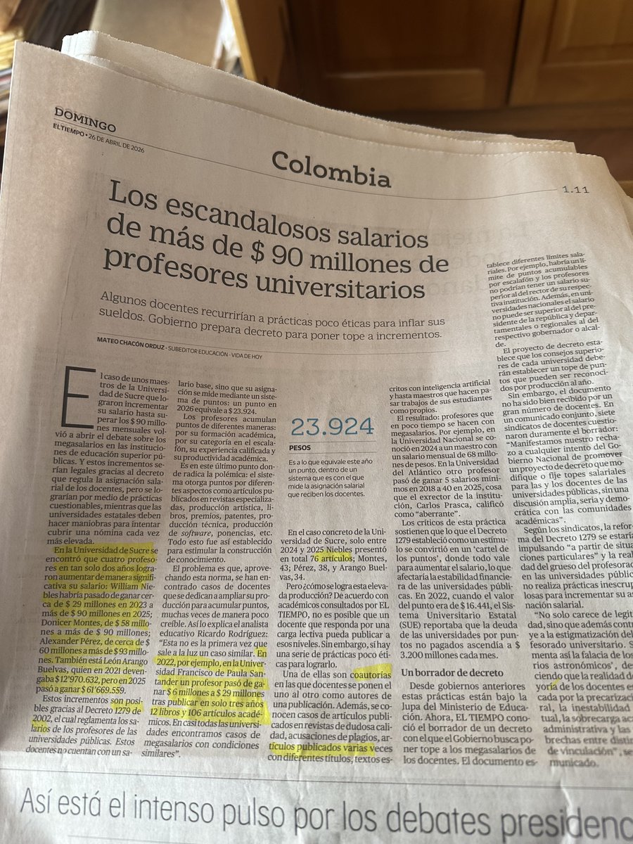 ¡Vergüenza! ¿Cómo es posible que profesores universitarios lleguen a considerar “normales” semejantes salarios? Recomendado artículo para compartir del subeditor de educación en El Tiempo de  hoy