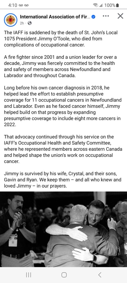 BPFFA1068's tweet photo. We mourned today learning the sad news of St. John’s local 1075 president Jimmy O’Toole who died from complications of occupational cancer.  Prayers go out to all who worked with him &amp; knew him. Our deepest condolences to his family. He will not be forgotten. @st_1075 #sacrifice https://t.co/N2VAmEWWUZ