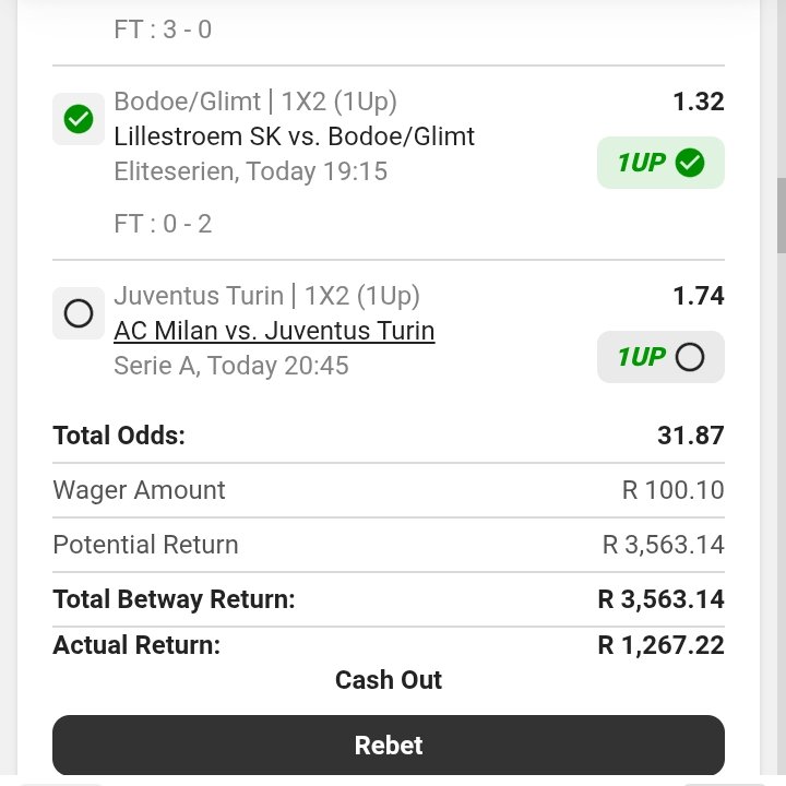 Thabangmashimby's tweet photo. I'm glad I took cashout, i thought i was gonna regret taking R1200 cashout instead of wanting for Juventus to go 1up for me to win R3500. I almost lost it all https://t.co/TCnWEIzfIP