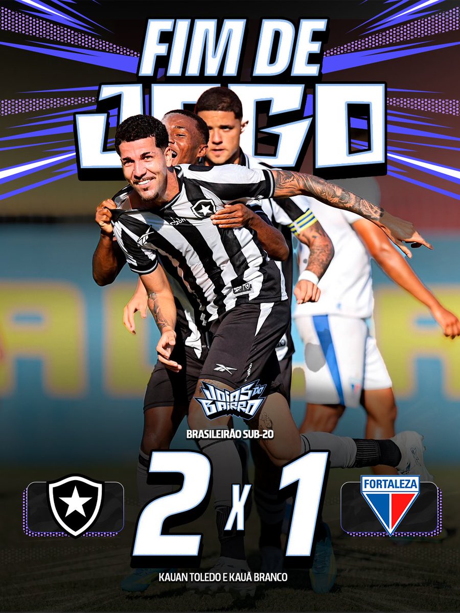 VITÓRIA GLORIOSA! 🔥

O Botafogo bateu o Fortaleza por 2 a 1 pelo Campeonato Brasileiro Sub-20 e somou mais três pontos na tabela. EXCELENTE RESULTADO, #JoiasDoBairro! 🤩

⚽️ Kauan Toledo e Kauan Branco 

📸 Arthur Barreto / BFR