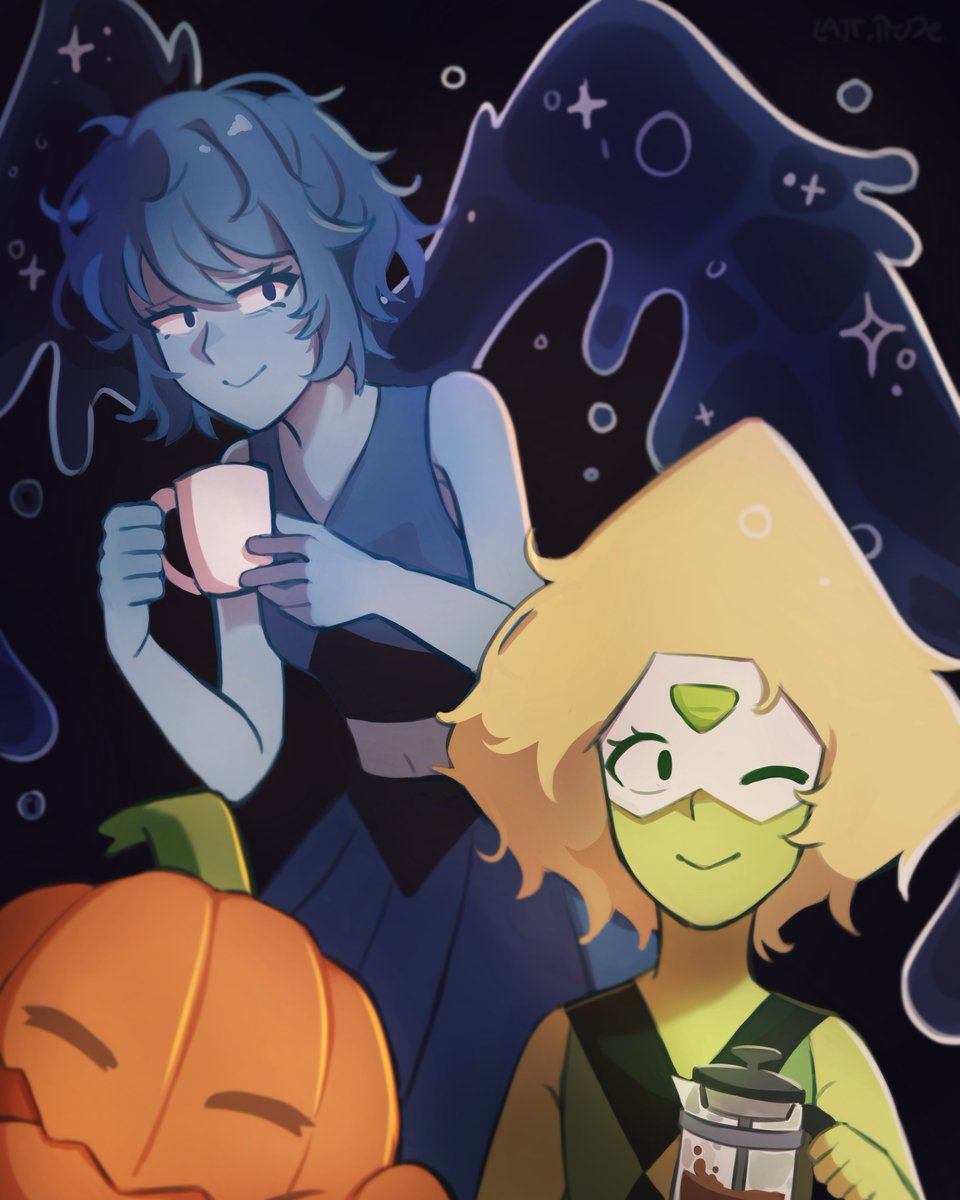 LIatudes's tweet photo. Lapis, Peridot, Pumpkin, and a Latte! 
#StevenUniverse #Lapislazuli https://t.co/9SfKiFCbPZ