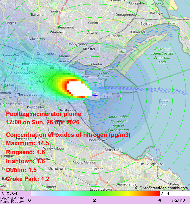 plumeplotter's tweet image. Latest Poolbeg incinerator plume plot, 17:00 26/04/26 #Ringsend #Irishtown #Dublin plumeplotter.com/poolbeg/