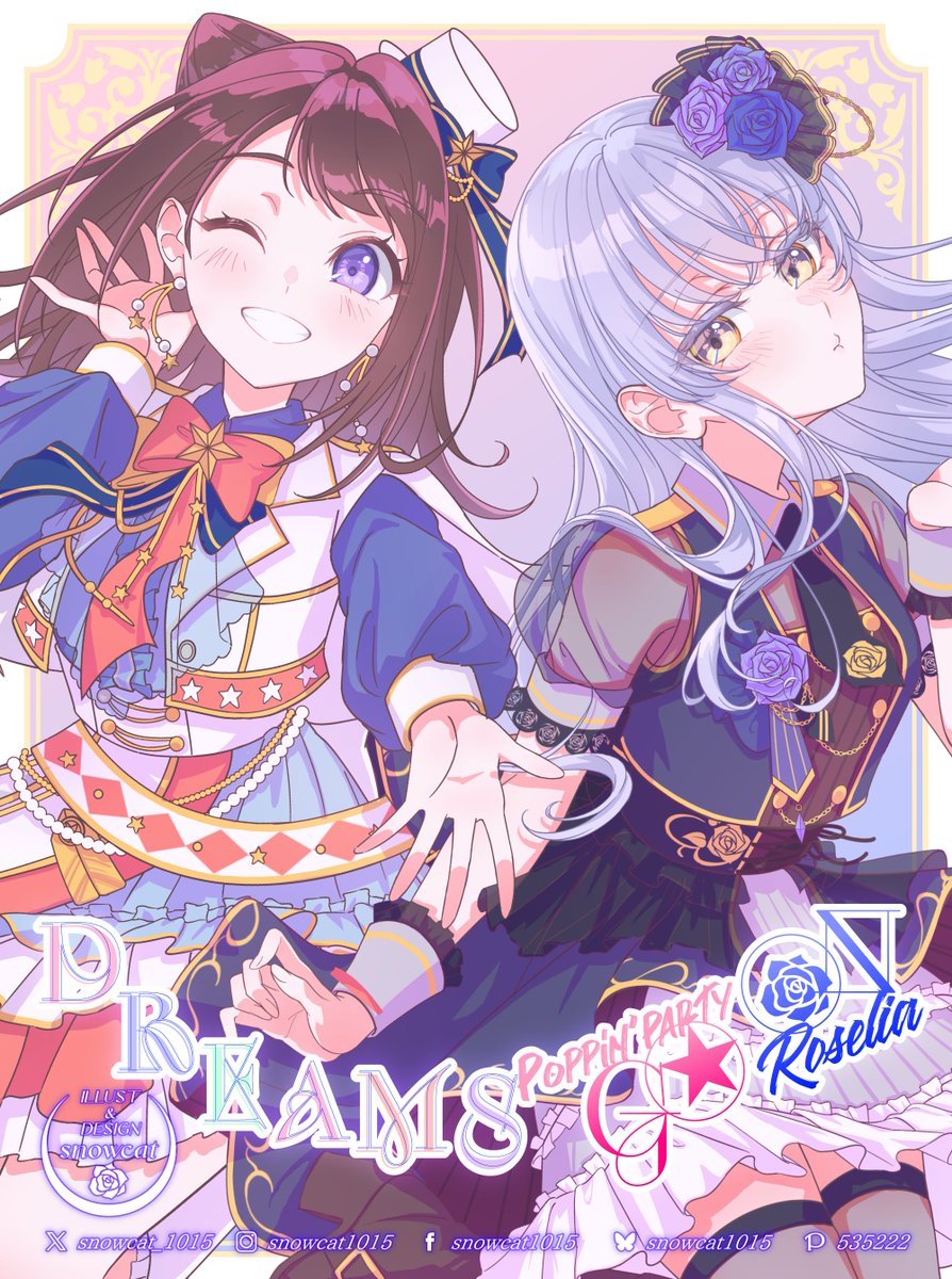 5/3(日) 🌈Poppin'Party × Roselia🌹 合同ライブ 　「DREAMS GO ON」開催まであと1日
今日のカウントダウンイラストは
戸山香澄 x 湊友希那
#バンドリ #ポピパRoselia合同ライブ
#bandoriart