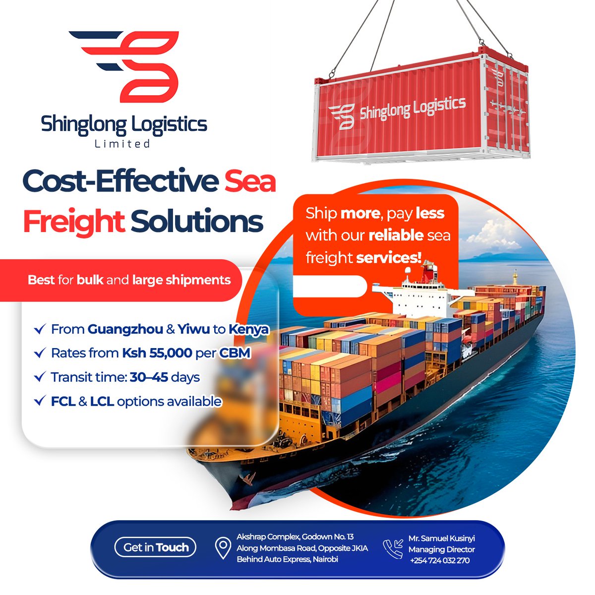 Kusinyi's tweet image. IMPORT FROM CHINA - KENYA WITH EASE, SAFETY &amp;amp;  ASSURANCE.

SERVICES;- 
-SEA FREIGHT SERVICES.
-AIR FREIGHT SERVICES.
-MONEY TRANSFER TO CHINA.
CALL/WHATSAP ;- +254724032270

#IMPORTFROMCHINA Linda Mwananchi Sifuna ODM Nithi Bridge  London Marathon #TheIdeaOfAState Amara Gardens