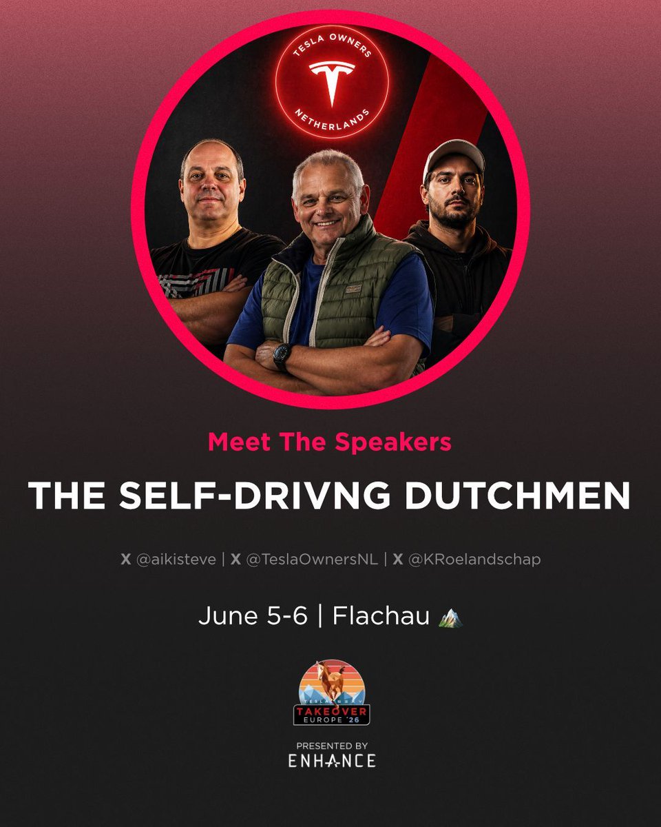 The Self-Driving Dutchmen are coming to Flachau! 🇳🇱⚡️
@TeslaownersNL , <a href="/KRoelandschap/">Kees Roelandschap</a> and <a href="/aikisteve/">Steven Peeters</a> have been doing what most of us in Europe can only dream about right now... driving with FSD on real European roads 🤯
I can't tell you how pumped I am to have these guys with us.