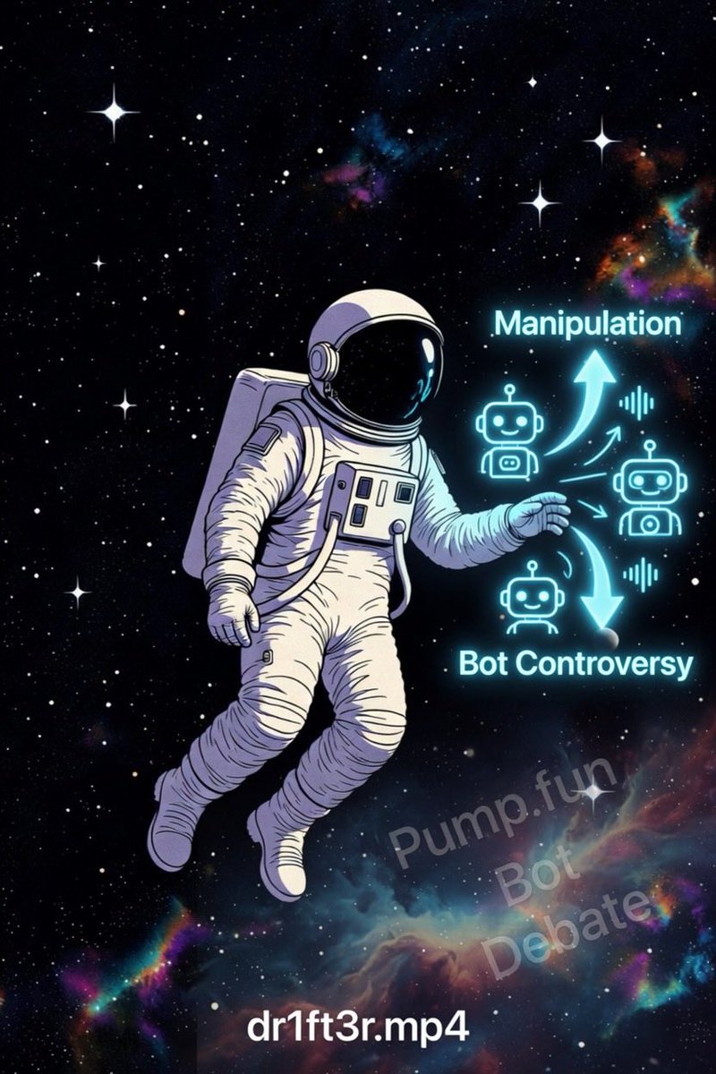 Dr1ft3r_Mp4's tweet photo. Bots accused of gaming visibility and creating fake volume on https://t.co/X5IiqygUyg. Creators defend vs critics call it unfair. The astronaut reaches into the bot-fueled debate. Fair launch? #PumpFun #VolumeBot #Memecoin https://t.co/n04JLb5z3G