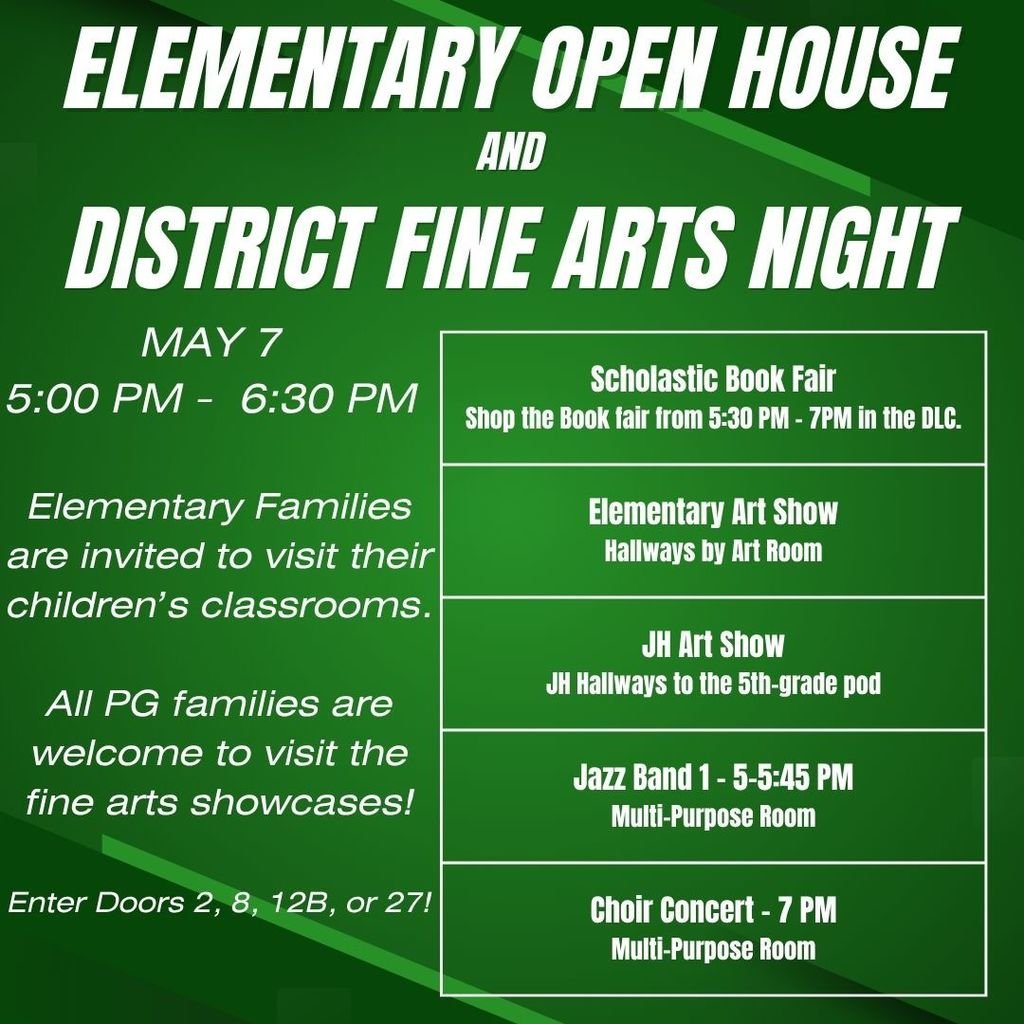 PrairieGrove46's tweet photo. Join us for Elementary Open House and District Fine Arts Night! https://t.co/d2hMdL4o0r