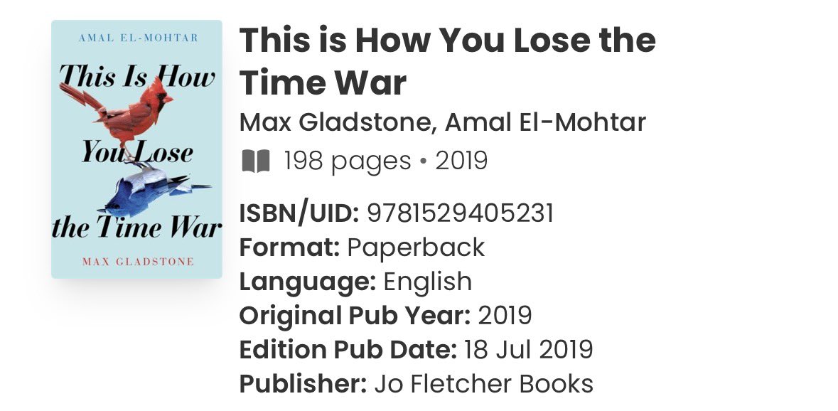pixiesbookshelf's tweet image. #cr : this is how you lose the time war by amal el-mohtar &amp;amp; max gladstone
