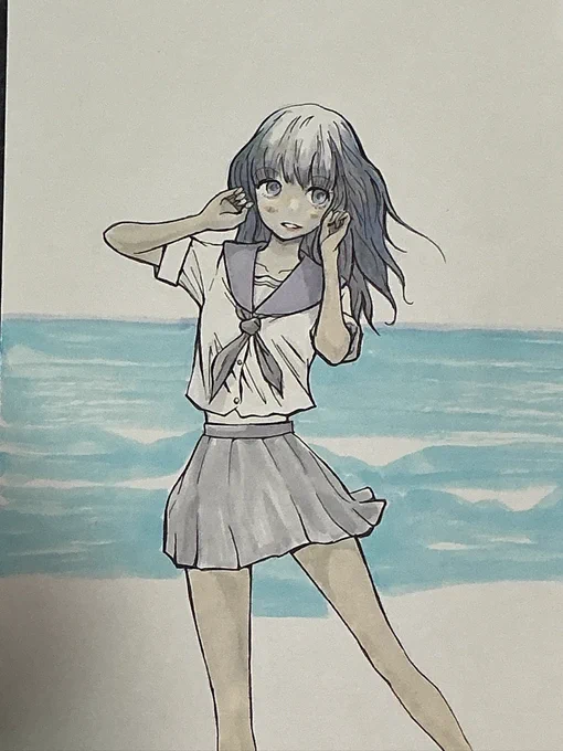 アナログ画 久しぶりに描いてる。前に描いたのいつだったか思い出せない ただ、思うのは絵を描くのとか色を塗る時に島で良い影響受けたと言われたい。 #遅咲き絵師の輪 #絵描きさんフォロバ100