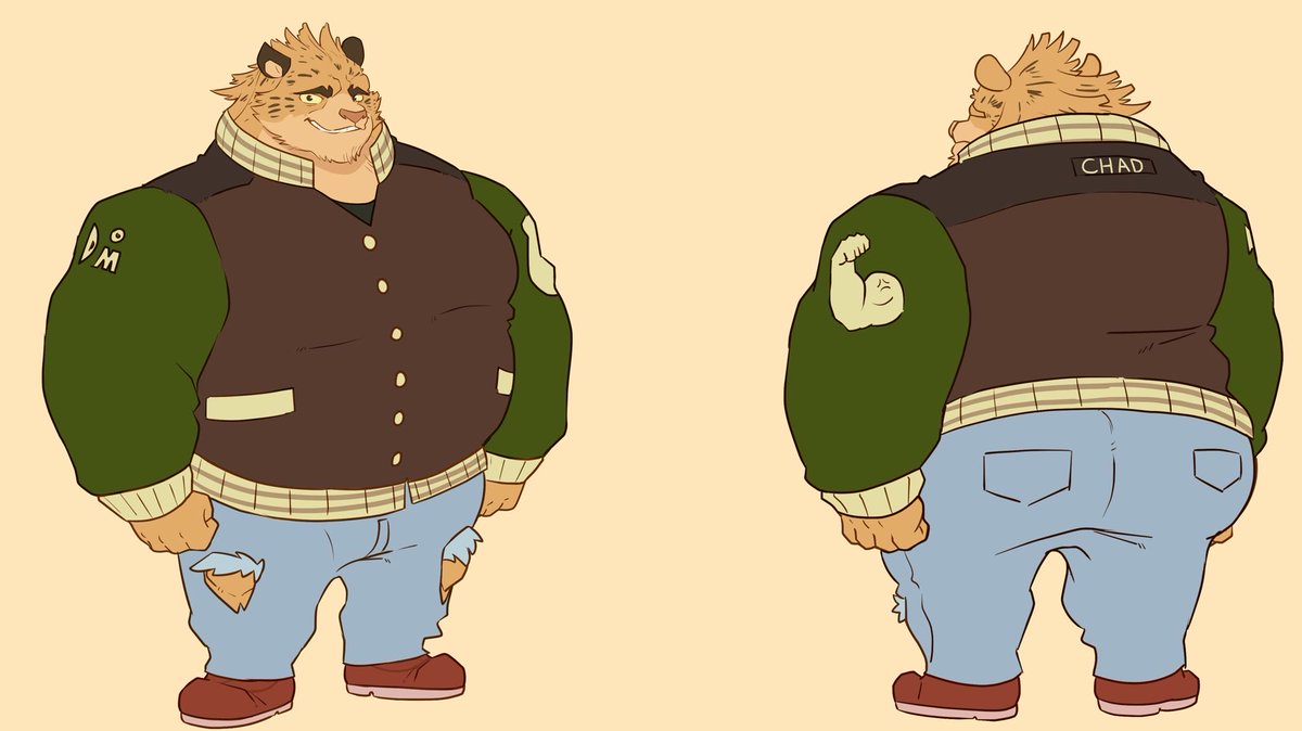 RedSerpent87's tweet photo. This cheeky chunky cheetah is called Chad and he’s the Treasurer of Gamma Delta Dom. 

Even though he’s in charge of the frats finances he’s a pretty reckless spender. 

Don’t pass out if your at one of his parties cause he will sit bare ass on your face.

Thanks @Haxsmack_art https://t.co/7ELmYFuAQp