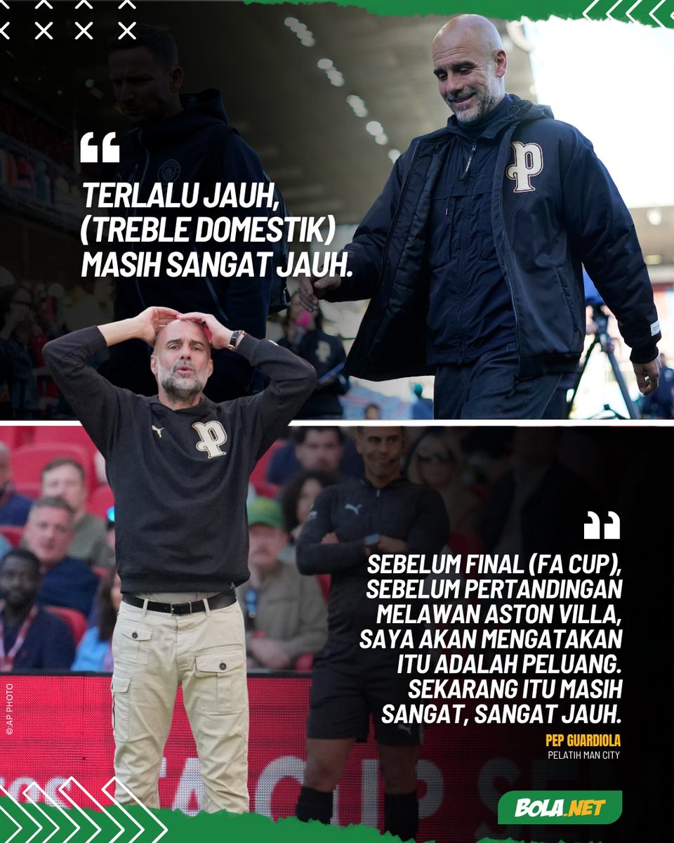 Bolanet's tweet image. Setelah mengamankan trofi Carabao Cup, Manchester City berpeluang meraih treble domestik musim ini.

Namun, Guardiola memilih meredam ekspektasi tinggi terhadap timnya. Ia menilai perjalanan masih panjang dengan sejumlah laga penting yang harus dijalani.

#bolanet #blcbm #city