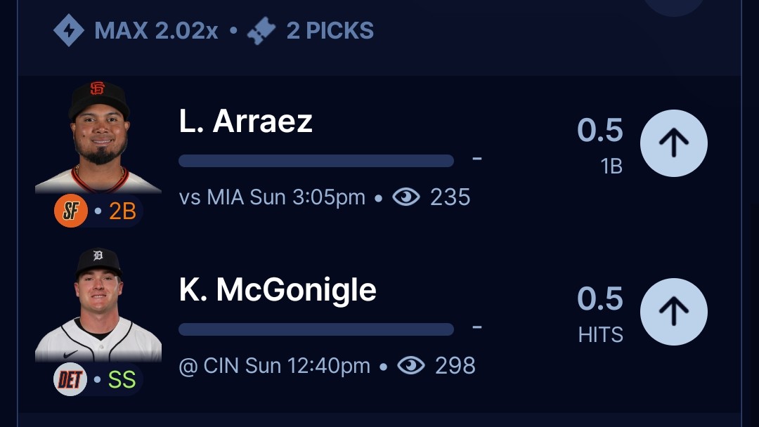 AgentParlay007's tweet image. Sleeper 2x🙏🔥

Arraez has a single vs them 14/16 games and Has Hit 2/2 vs Meyer🔥

McGonigle a hit in 22/26 games and Hit 15/L16 vs RHP. On an 11 game Hit Streak with 18 hits in those 11🔥

#BaneSquad #Sleeper #PlayerProps #MLB #Winible #GamblingX #GamblingCommunity