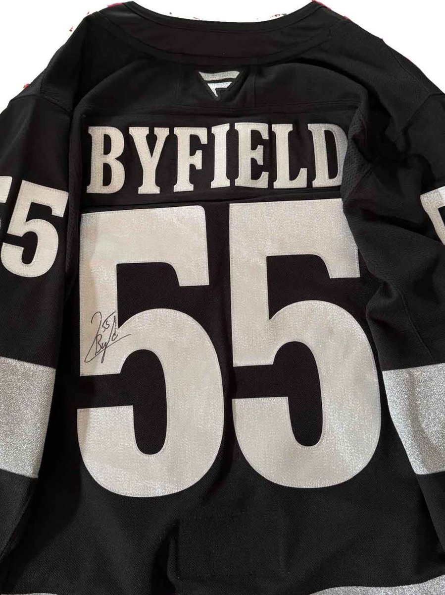 LAKBC's tweet photo. Hey @LAKings fans, IT’S THE STANLEY CUP PLAYOFFS! Today’s Pfab is Quinton Byfield. We are also raffling off this signed Byfield jersey. Stop by our booth outside section 317 for your chance to win signed gear and play the chip game. #GOKINGSGO #LETSGOKINGS https://t.co/SPRAC7ax9C