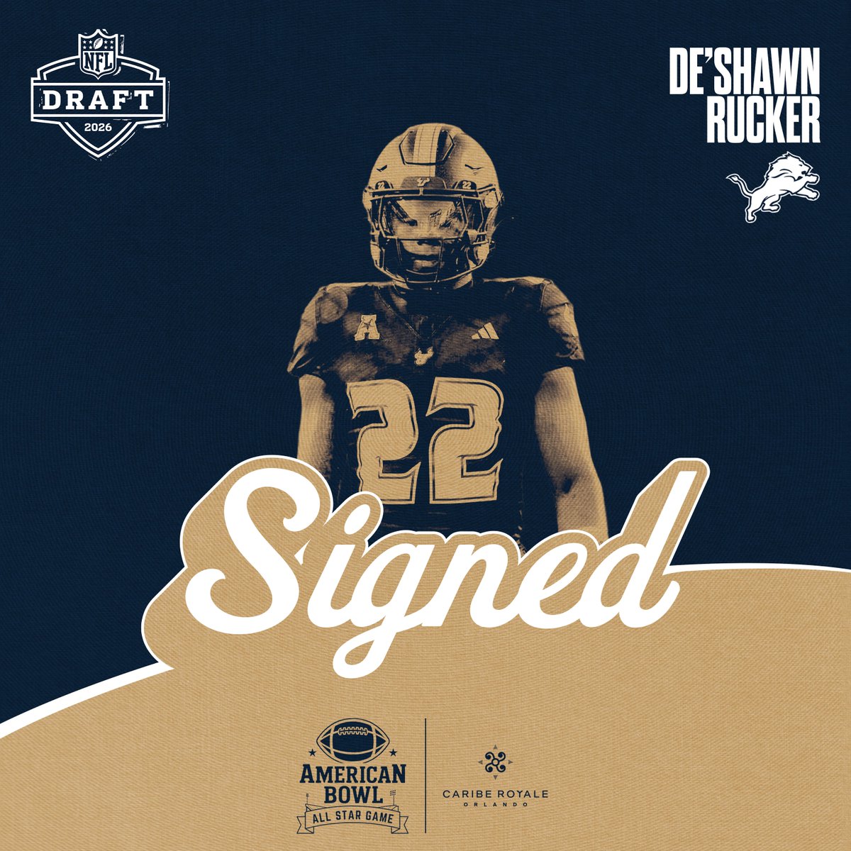 TheAmericanBowl's tweet photo. From the American Bowl to the NFL 🇺🇸 Congratulations to De'Shawn Rucker, Cornerback from USF Football, on being signed by the @Lions!

#TheAmericanBowl #NFLDraft #NFL #NCAA #CaribeRoyale https://t.co/zhqBQScAYn