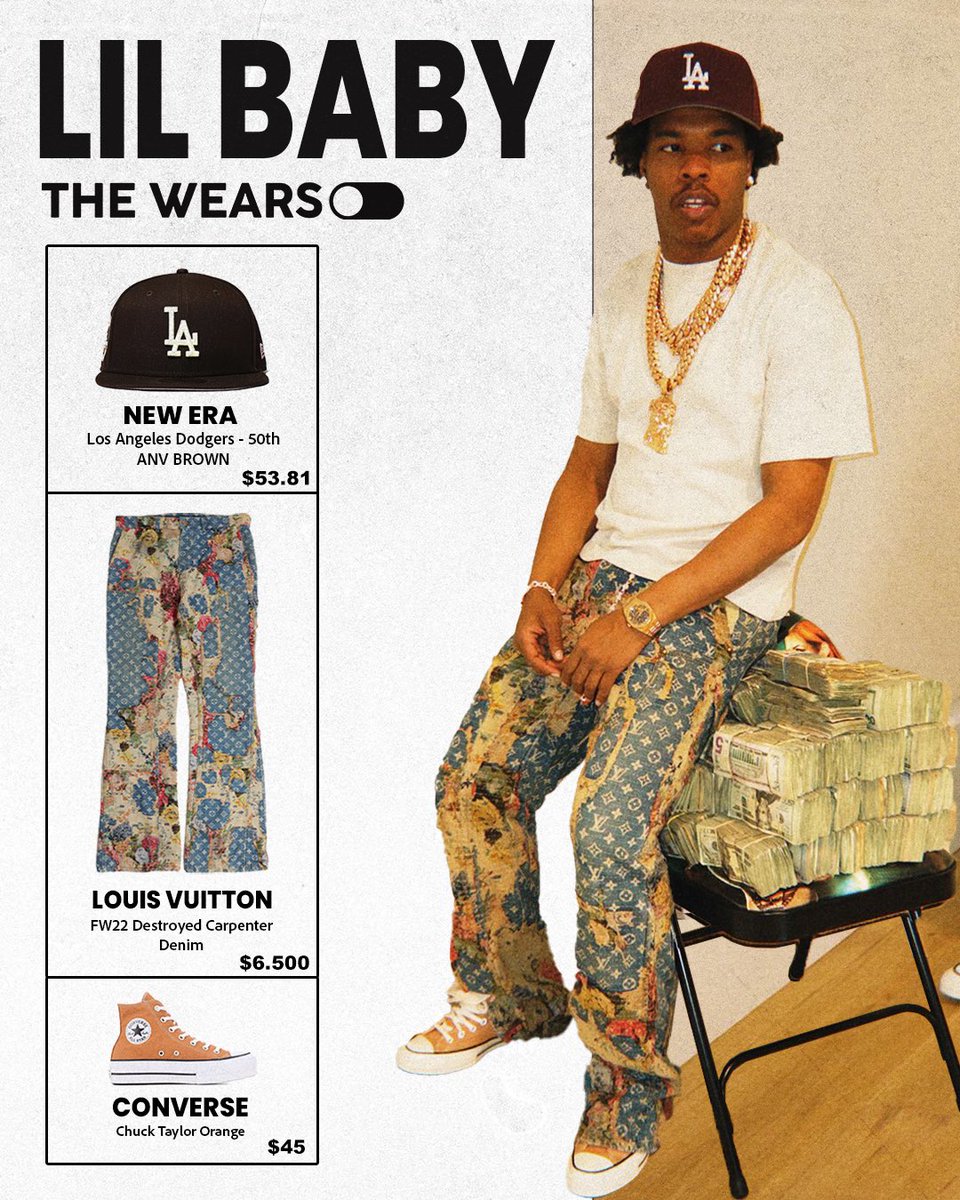 thewearson's tweet image. FIT CHECK 👔 - @whamcbfw4 

NEW ERA 🧢
- Los Angeles Dodgers 50th ANV Brown 
- $53.81 (Sold Out)

LOUIS VUITTON 👖
- FW22 Destroyed Carpenter Denim
- $6.500

CONVERSE 👟
- Chuck Taylor Women / Orange 
-$45

#TheWearsON #FITCHECK #DRIP #LilBaby