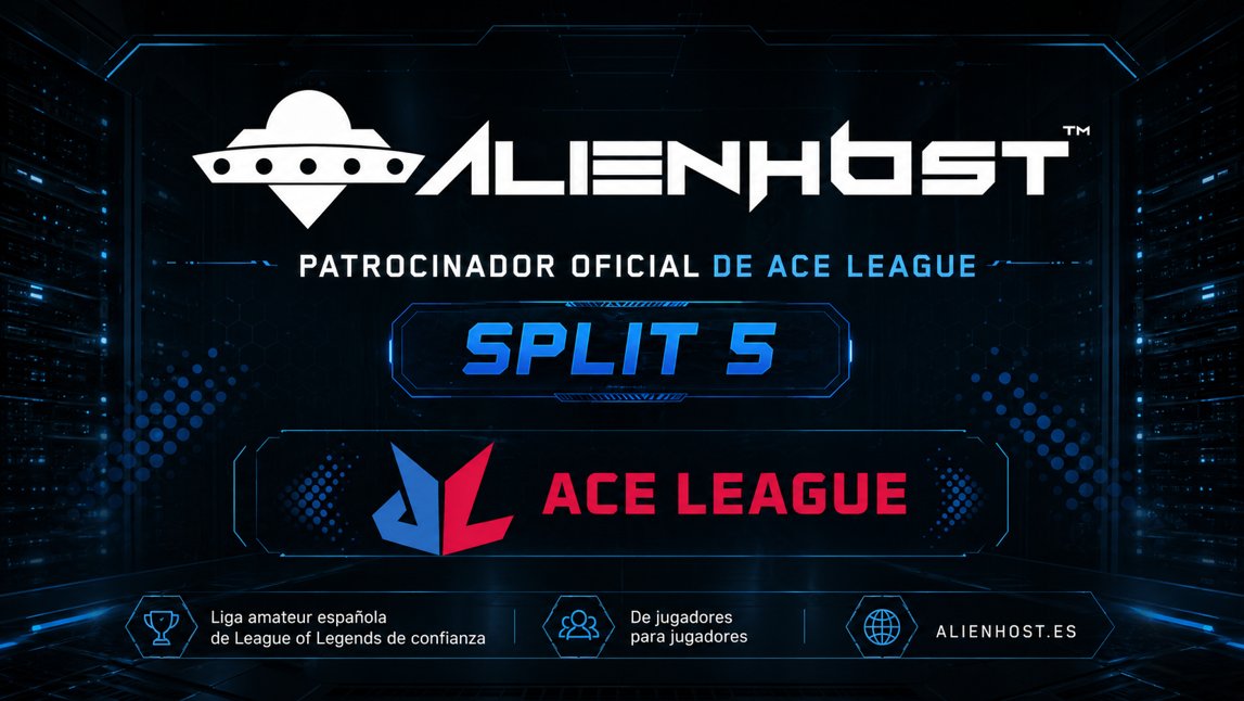 AlienHost_es's tweet photo. AlienHost se une a la ACE League como patrocinador oficial de su Split 5.

Una liga amateur española de League of Legends hecha por y para jugadores, con una comunidad que sigue empujando el competitivo desde abajo.

Nos alegra apoyar proyectos que construyen escena, competición y comunidad.

#AlienHost #ACELeague #LeagueOfLegends #Esports