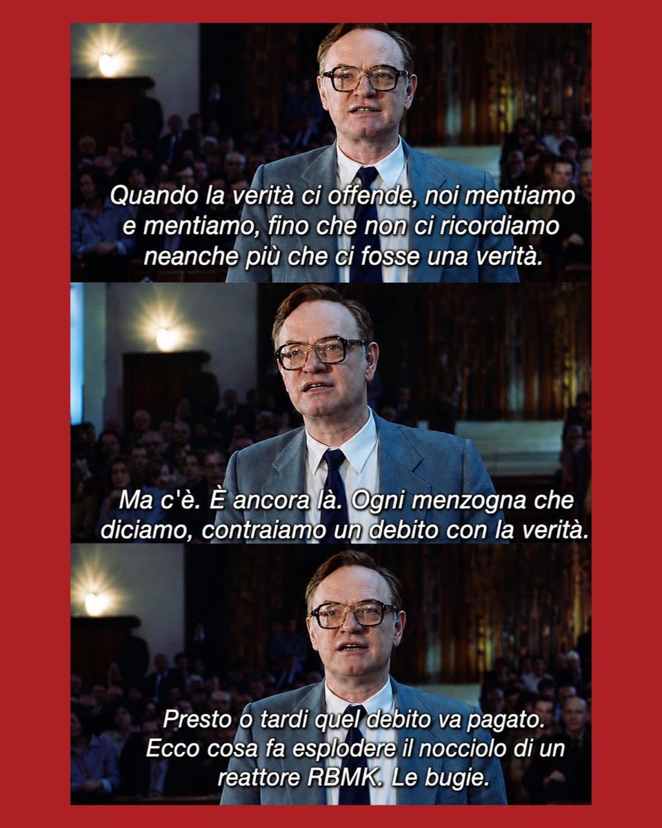 La miniserie Chernobyl del 2019 non è certo un trattato di ingegneria nucleare e non manca qualche imprecisione tecnica. Eppure, in scene come questa, riesce a cogliere perfettamente il senso politico di quella tragedia.

Oggi, nel suo anniversario, colpisce vedere come il