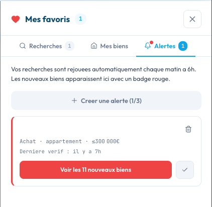 immo_sim's tweet photo. Chercher un appart, c'est un job à plein temps.

F5, F5, F5… on rafraîchit, on rate les bons, on tombe sur des annonces déjà parties.

On vient de pousser un truc qui devrait nous simplifier la vie 👇

🔔 Les Alertes auto

Tu sauvegardes ta recherche une fois (ville, budget, type de bien…). Chaque matin à 6h, on rejoue la recherche pour toi. Les nouveaux biens apparaissent avec un badge rouge dans tes favoris. Tu vois en un coup d'œil ce qui est sorti pendant la nuit.

Tu peux créer jusqu'à 3 alertes (largement de quoi couvrir plusieurs quartiers ou plusieurs scénarios).

C'est dispo dès maintenant pour les utilisateurs connectés — il faut juste un compte pour pouvoir sauvegarder tes recherches.

On cherche des testeurs pour casser le truc avant qu'on pousse plus loin :
→ Est-ce que les alertes se déclenchent au bon moment ?
→ Est-ce que tu trouves vraiment des biens nouveaux ?
→ Est-ce qu'il manque un filtre, un canal de notif, un truc évident qu'on a raté ?