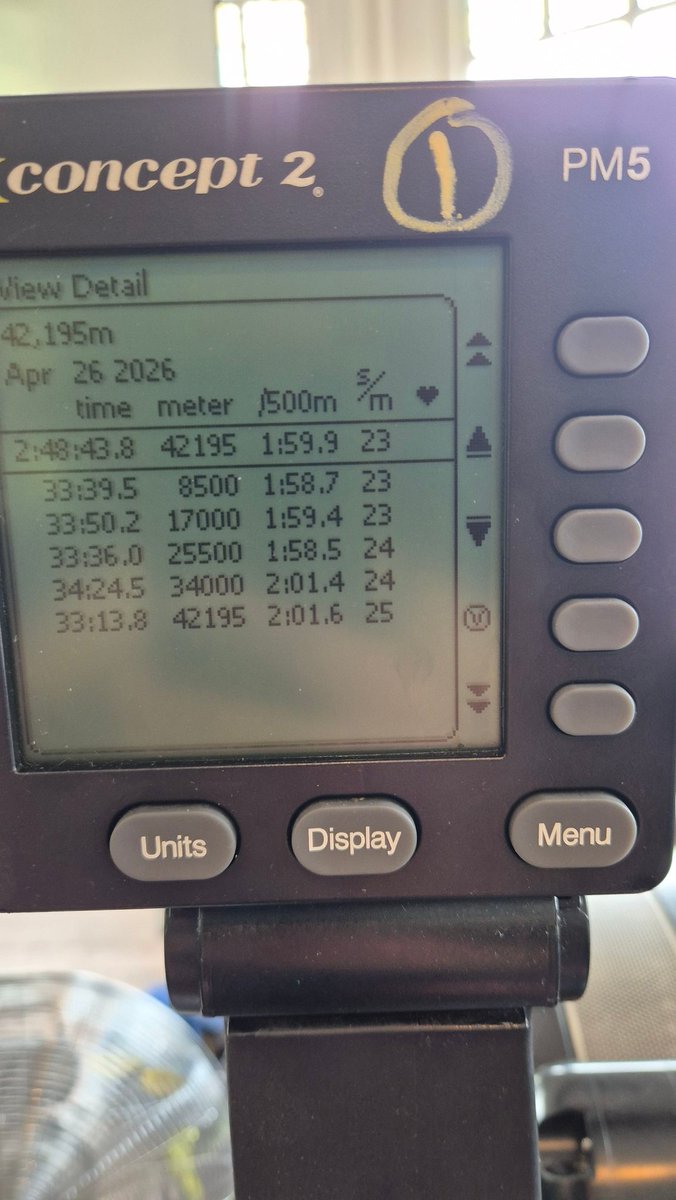 mulesee's tweet photo. Doing this to support a mate of mine, Stu who was doing marathon charity row today.

Initially was aiming for a sub 2:00 split however part way I made peace with going over this if necessary. With a push at the end, just managed to pull it back. Phew! https://t.co/P4KhTLbXjP