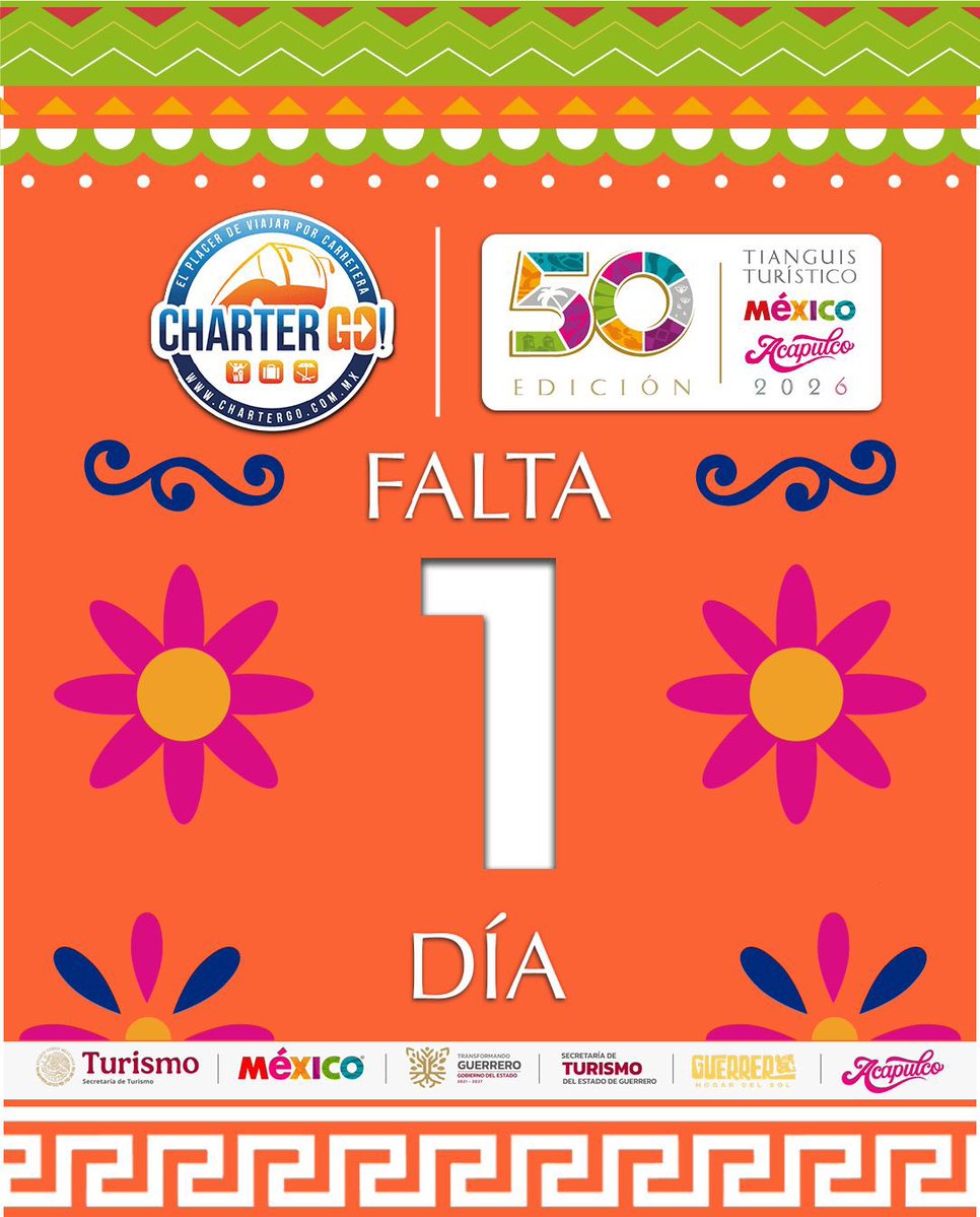 ☀️ Falta 1 día…

MÉXICO le abre las puertas al mundo del turismo y ahí estaremos presentes para traerles los mejores productos.

La familia CharterGO crece en servicios.

¡Esperen las nuevas noticias, estén atentos a nuestras redes sociales!

#CharterGO!
#TianguisTuristico2026
