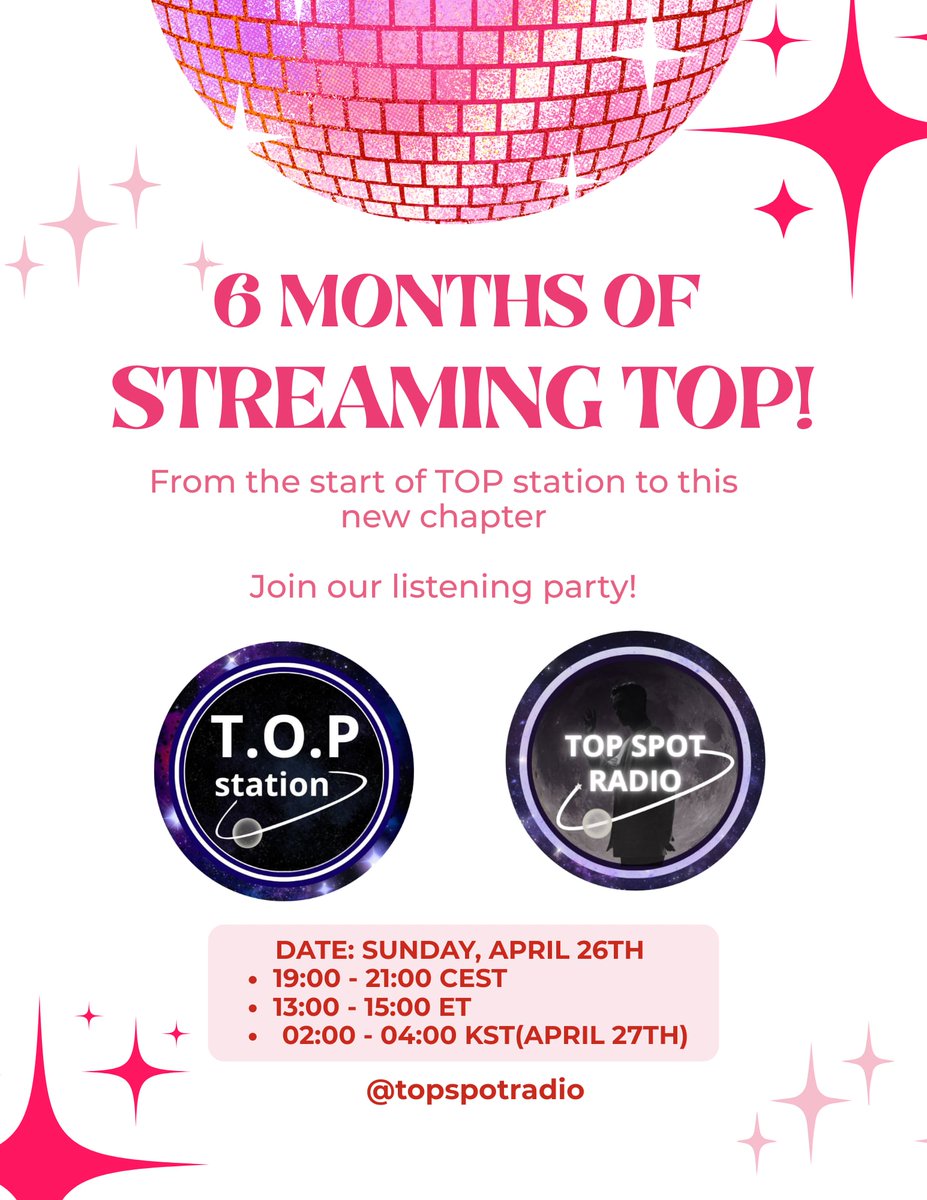 TTTopspotradio's tweet photo. We're celebrating 6 months of streaming TOP
6 months of music, memories, and more. Thank you for being part of it

Join us for a special listening party full of music, fun, and energy! See you there!

https://t.co/sp5N8yBVeG

#choiseunghyun #최승현 #TTTOP https://t.co/ja3QvAHpcJ