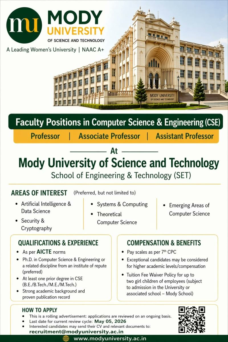 rojgarbharat's tweet image. Mody University Teaching Positions Recruitment 2026
Click Details:
rojgarbharat.info/engineer/modyu…
#moody #recruitment #latestjob #teaching
