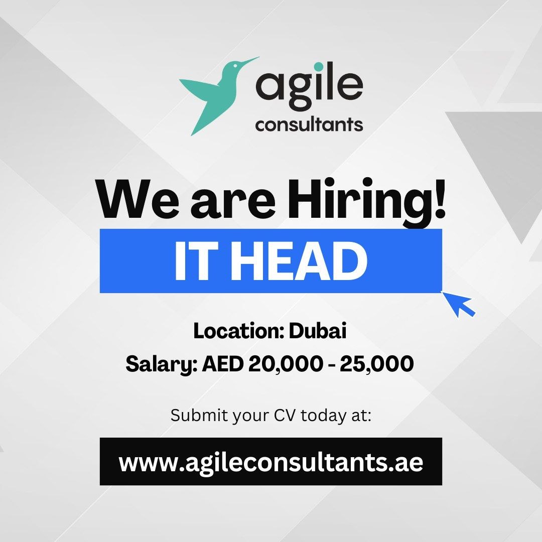 AgileUAE's tweet image. Agile Consultants is hiring for the role of Head of IT for our client in the service industry, based in Dubai. Apply: agileconsultants.ae/jobs/it-head-4

#Hiring #Jobs #Careers #Networking #Recruitment #IT #Technology #ApplyNow #AgileConsultants