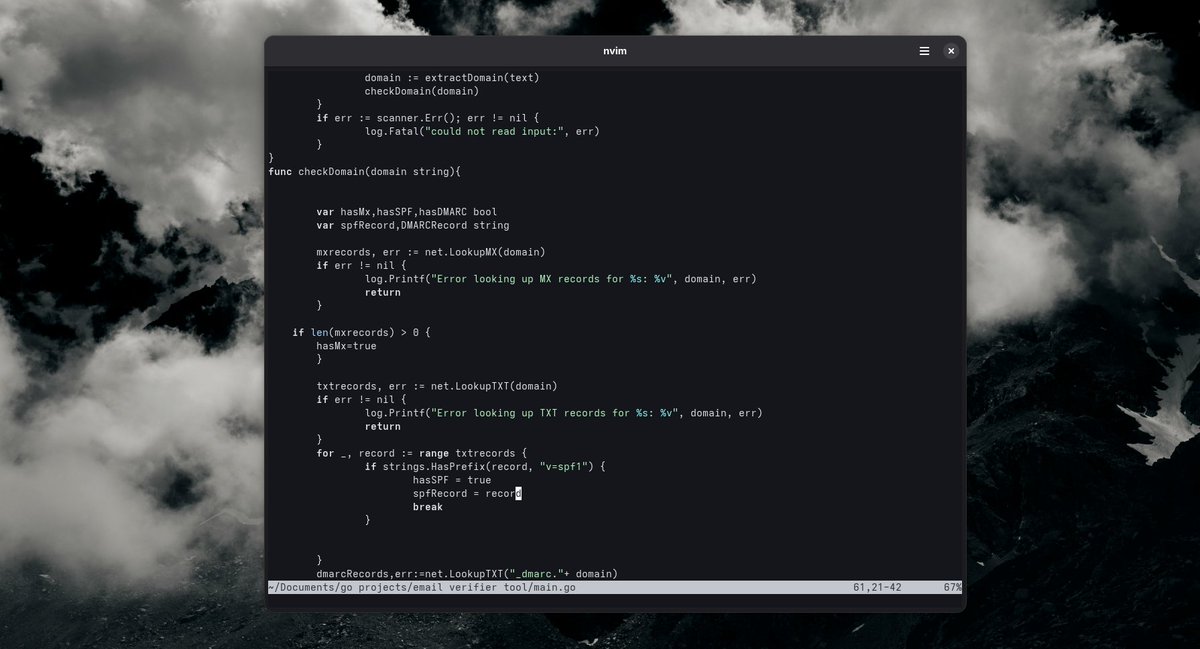 AnnuvratS's tweet image. Domain verifier with Go. 🛠️
Simple, fast, and getting the job done.
Shoutout to @AkhilAiri for the help! 🚀
#GoLang #Programming