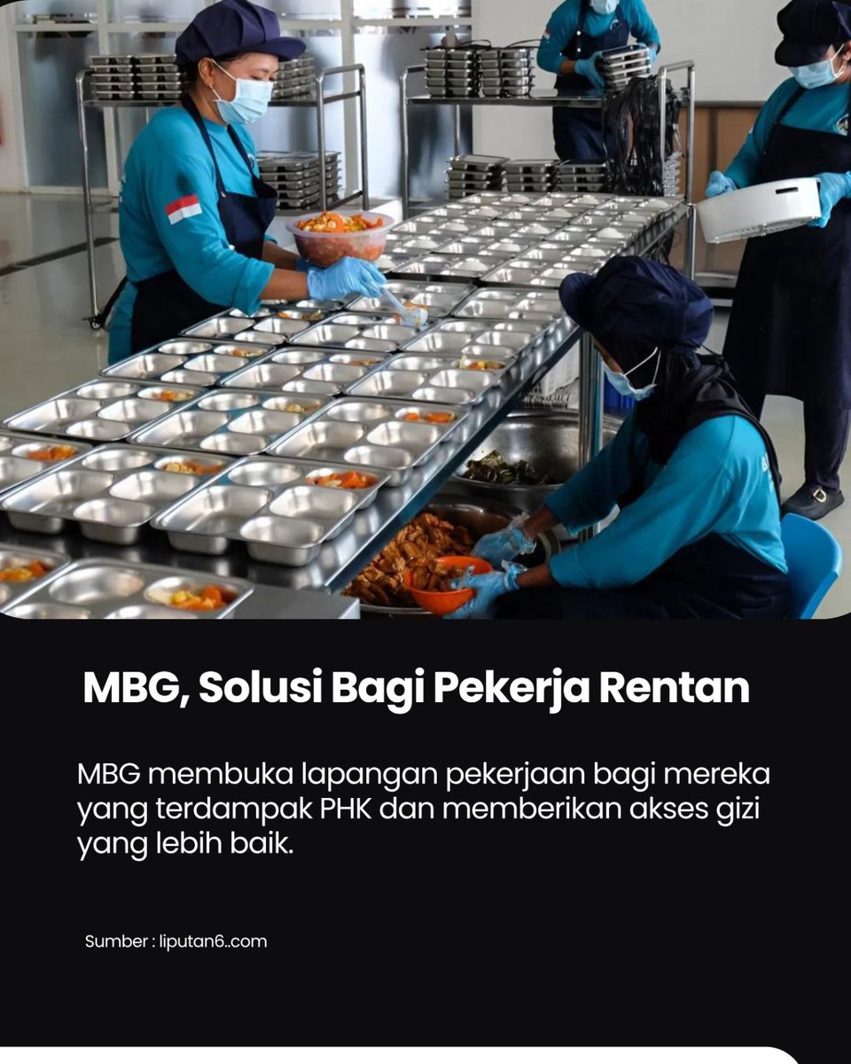 beritabanjarr's tweet image. MBG tidak hanya memberi manfaat bagi anak, tapi juga membuka peluang kerja bagi masyarakat yang terdampak PHK.
Sumber: liputan6.com
#cerdasdarimbg #makanbergizigratis #mbg #mbglawanstunting