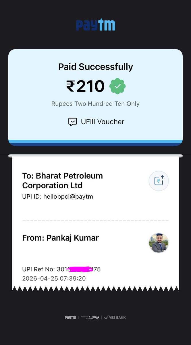 Pankajkumar6974's tweet photo. Very poor experience with Bharat Petroleum.

Purchased a UFill voucher (₹210) via Hello BPCL App, but unable to redeem it at multiple BPCL pumps due to QR system failure.

Voucher expiring soon. Requesting immediate refund.

@BPCLimited 
#BPCL https://t.co/L1hjIzgA4M