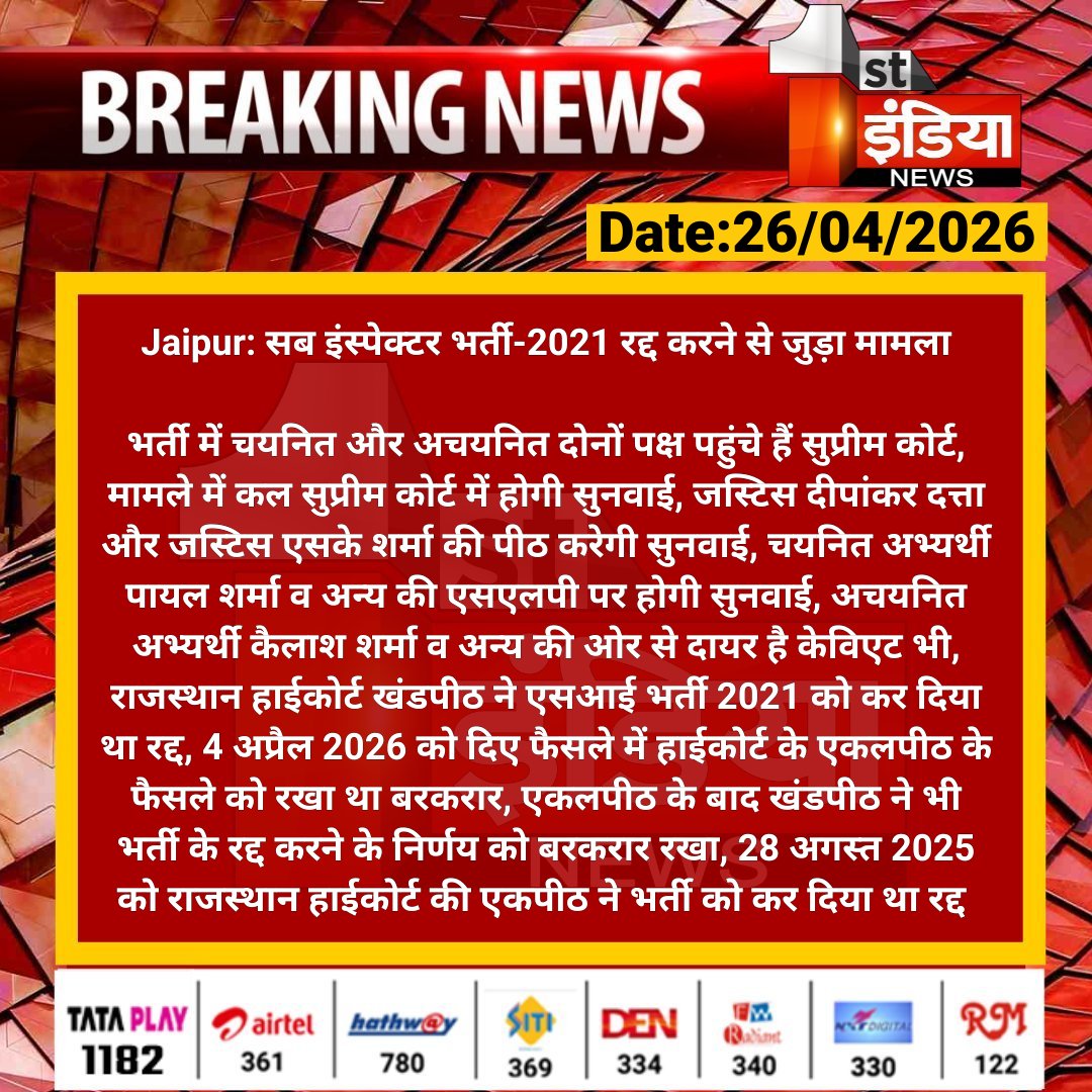 1stIndiaNews's tweet image. #Jaipur: सब इंस्पेक्टर भर्ती-2021 रद्द करने से जुड़ा मामला

भर्ती में चयनित और अचयनित दोनों पक्ष पहुंचे हैं सुप्रीम कोर्ट, मामले में कल सुप्रीम कोर्ट में होगी सुनवाई, जस्टिस दीपांकर दत्ता.... 

#RajasthanWithFirstIndia #JaipurNews @vyaskamalkant