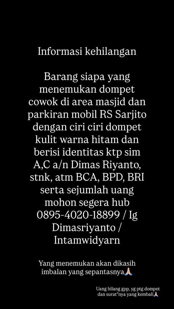 kuli_besi's tweet photo. Bagi yg menemukan bisa dm atau hubungi nomor yg sudah tertera ya🙏🏻 https://t.co/80OJuyTsJr