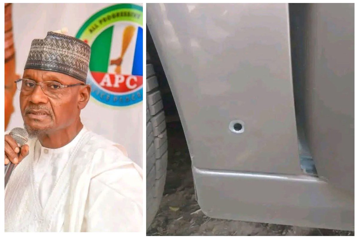 This is Sheikh Abdullahi Maharazu Mafara, an ex Commisioner, also a former LGA Chaiman in Zamfara state.

While he was going to an APC meeting in Gusau, his Vehicle was shot at by Terrorists. The bullet hit his leg but he managed to escape. 

From the look of things, armed
