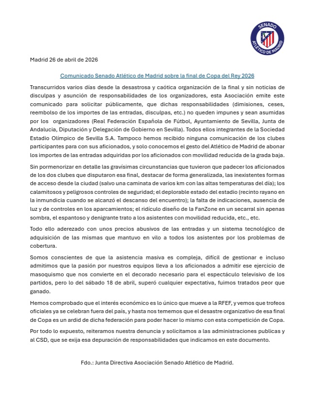 Asociación Senado Atlético de Madrid tweet media