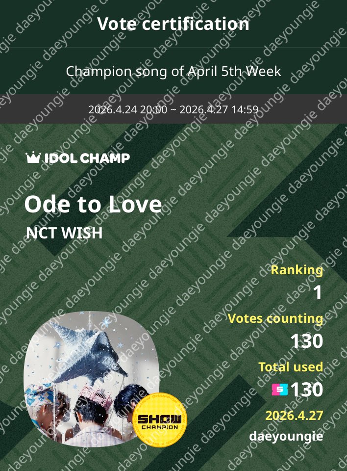 everyone please don’t forget to vote for wish on IDOLCHAMP 아이돌챔프
Ode to Love NCT WISH 투표 완료🗳️
tinyurl.com/273ebf9o