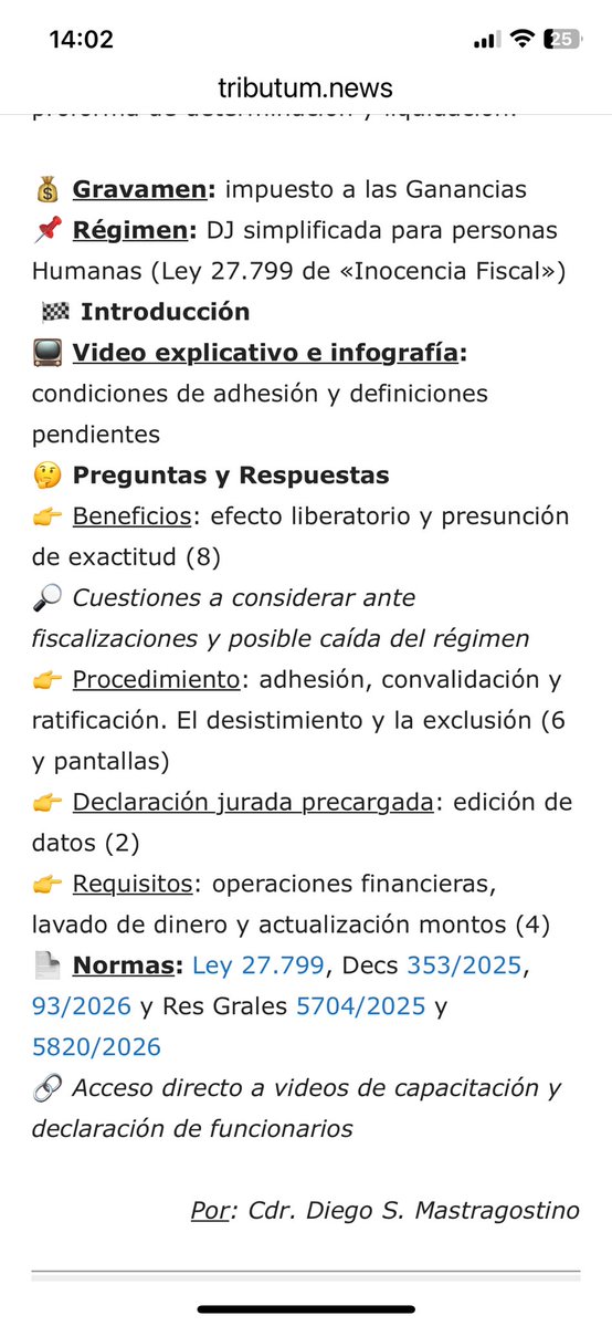 Claves y controversias de la Declaración Jurada Simplificada del Impuesto a las Ganancias en la Ley de Inocencia Fiscal 27.799
Nota citada en posteo de <a href="/DSMastragostino/">Diego Mastragostino</a> 
tributum.news/claves-de-la-d…