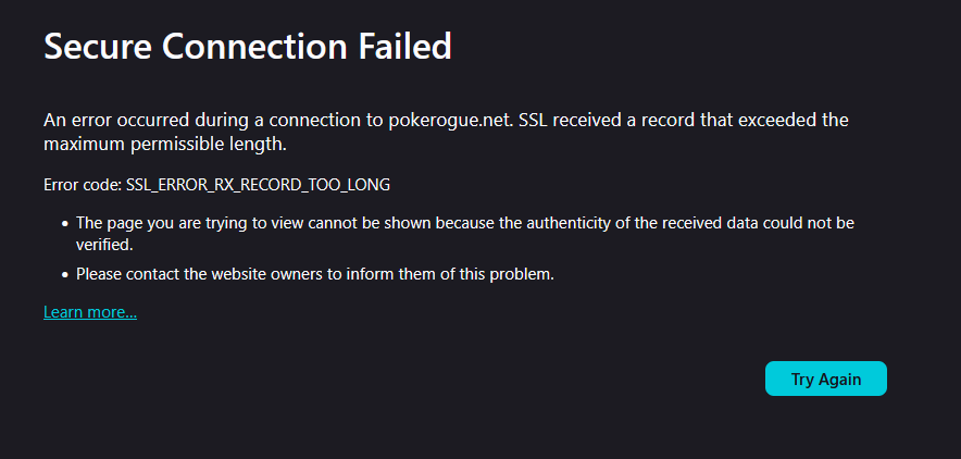 RayneLegacyTTV's tweet photo. really sad that I can't play @PokerogueNet  right now. Anyone else having this issue? #pokerogue https://t.co/T3l7iBMbv3