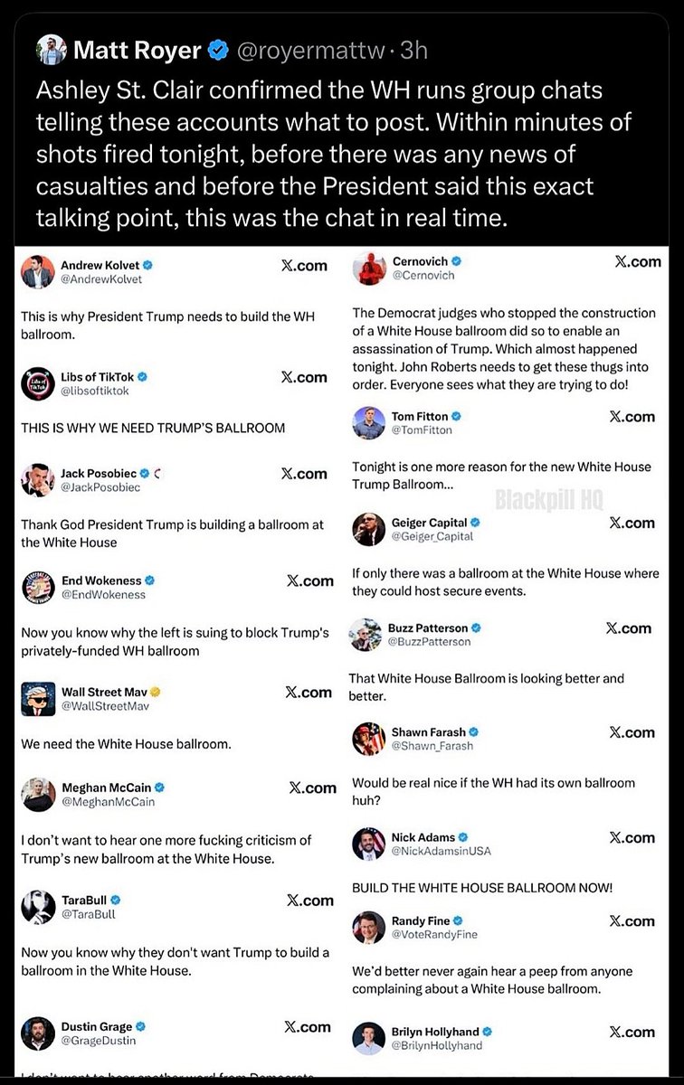 Carina_Amyth's tweet photo. @MeidasTouch They seem to have received their talking points before DJT mentioned the ballroom. 
Concerning. 🤔 https://t.co/x8mGLErXjm