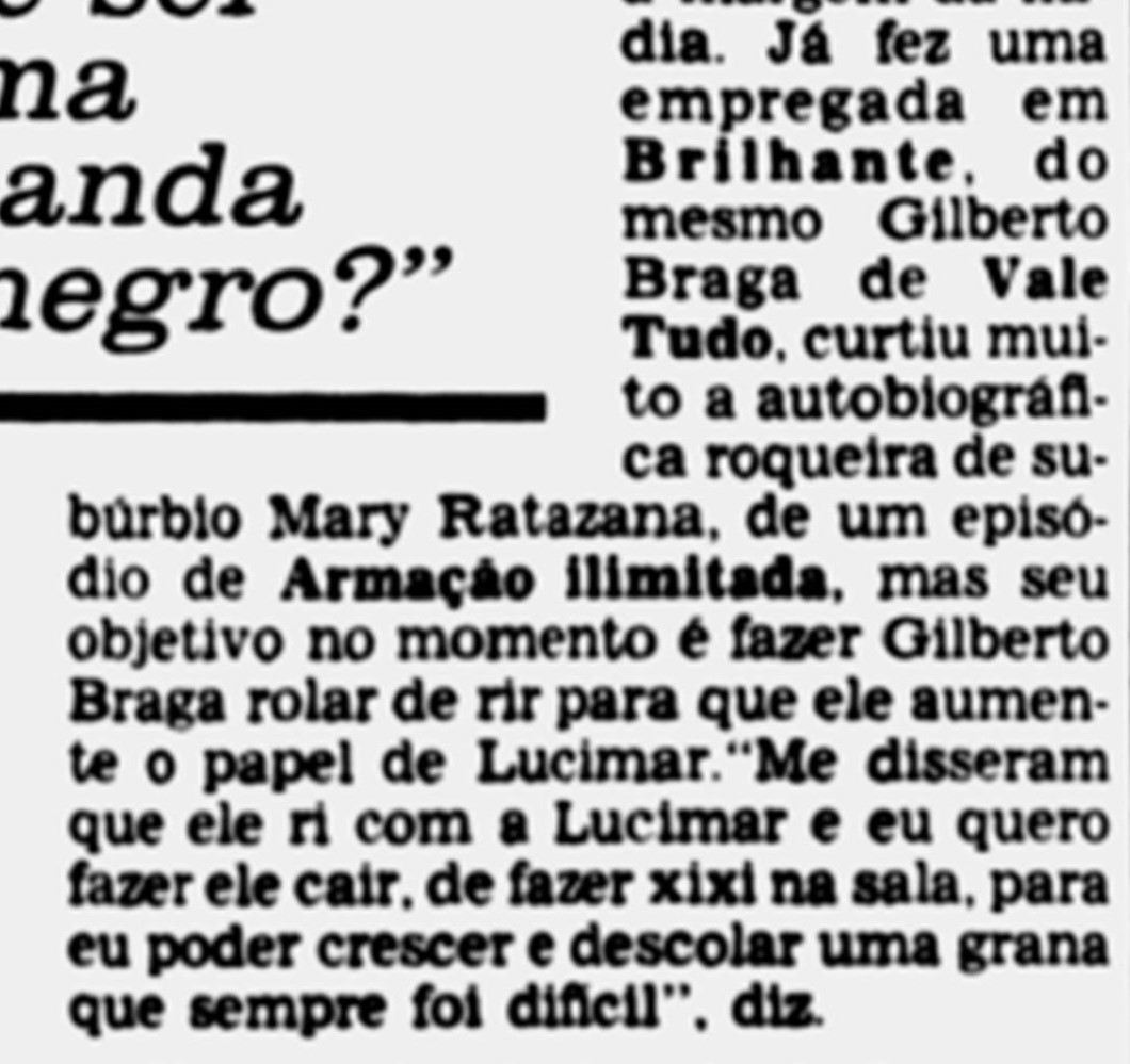 O Gilberto Braga se divertia com a Lucimar. #ValeTudo