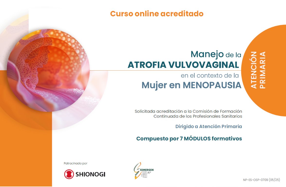 SEMERGENap's tweet photo. 🔴Curso online acreditado: Manejo de la Atrofia vulvo vaginal en el contexto de la mujer en menopausia para Atención Primaria. 
📗7 módulos formativos.
https://t.co/PIY0sjnxca

#AVV #Menopausia #AtenciónPrimaria https://t.co/zsepeJNtDm
