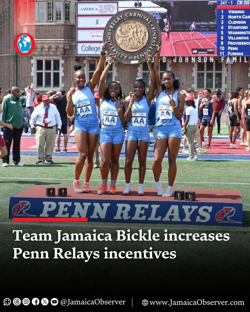JamaicaObserver's tweet image. Team Jamaica Bickle (TJB) increased its incentive to Jamaican institutions that competed at the 130th Penn Relays Carnival at Franklin Field in Philadelphia, thanks to an additional US$5,000 contribution from the Burton–Hutchinson Family Fund.

TJB has been offering incentives to