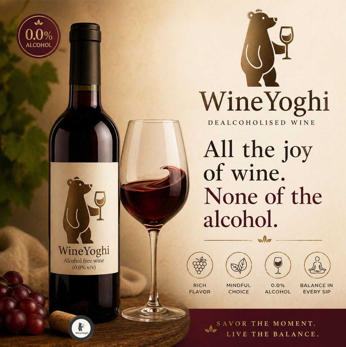 YoghiZero's tweet photo. All the soul of wine, none of the alcohol.🍷
@WineYoghi - all the joy of wine, none of the alcohol.
#WineYoghi #nolo #alcoholfreewine #zero #zeroalcohol https://t.co/GoVx8jltWf