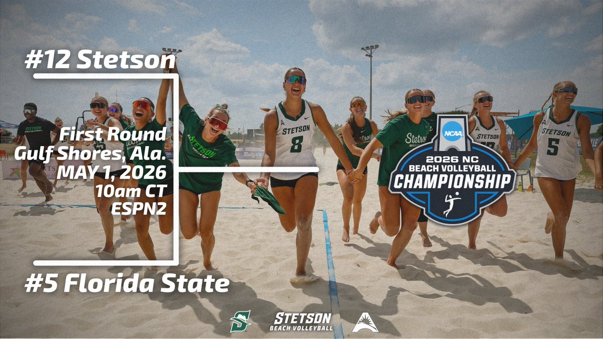 StetsonBeach's tweet photo. 𝙂𝙪𝙡𝙛 𝙎𝙝𝙤𝙧𝙚𝙨.
#12 Stetson vs #5 Florida State.
May 1 | 10AM CT | ESPN2
#GoHatters | #SandyHats | @StetsonHatters https://t.co/SK8cAcZAvv