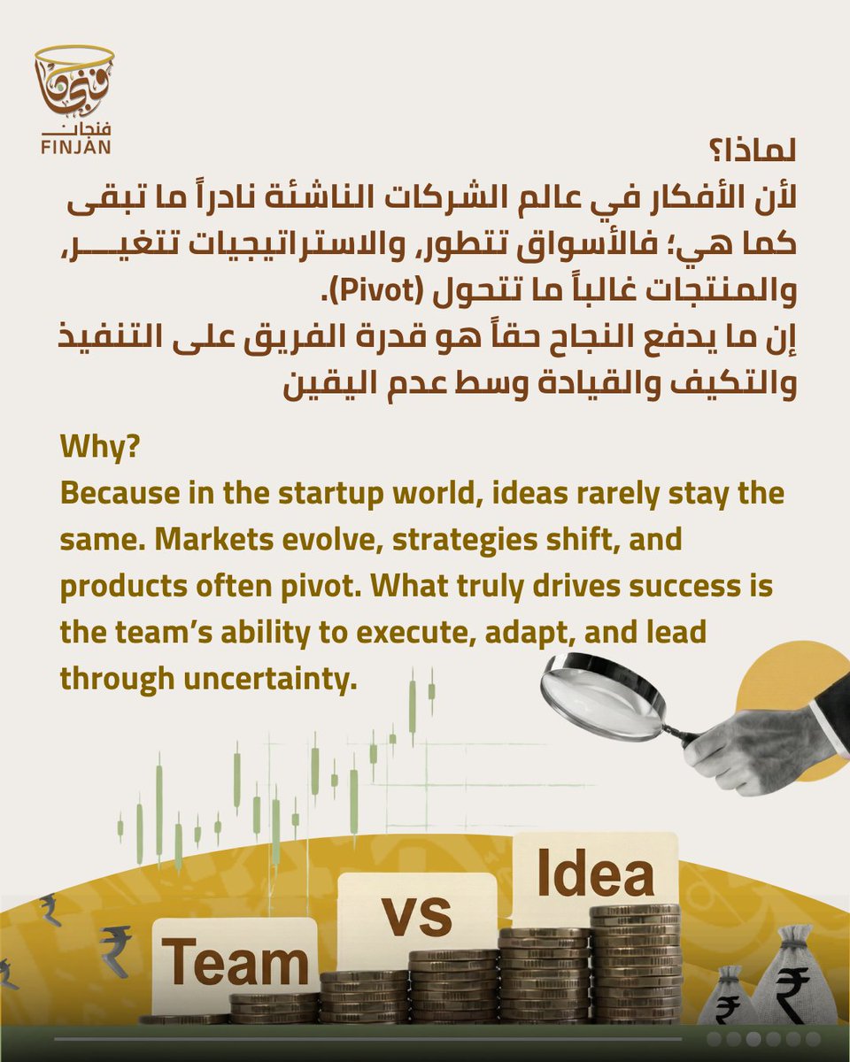 FinjanVC's tweet photo. Idea or team?
Truth: ideas change — strong teams win.
💬 What’s your pick?
#Startups #VentureCapital #Entrepreneurship
الفكرة أم الفريق؟
الحقيقة: الأفكار تتغير… الفريق القوي هو الأساس.
💬 أنت مع من؟

#الشركات_الناشئة #الاستثمار #ريادة_الأعمال https://t.co/rRQt1xZYGn