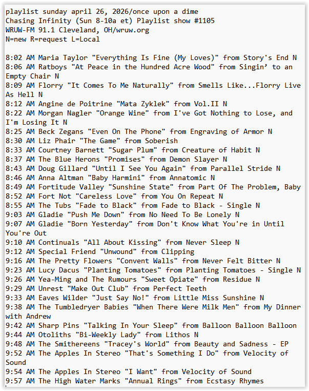 edzeitz's tweet photo. my WRUW playlist this AM with @maria_taylor @Ratboysband @MorganNagler @douggillard @ValleyFortitude @_the_tubs_ @TeamLucyDacus @ymandtherumours @Teenbeat463 + more more more https://t.co/4DoFByprqN