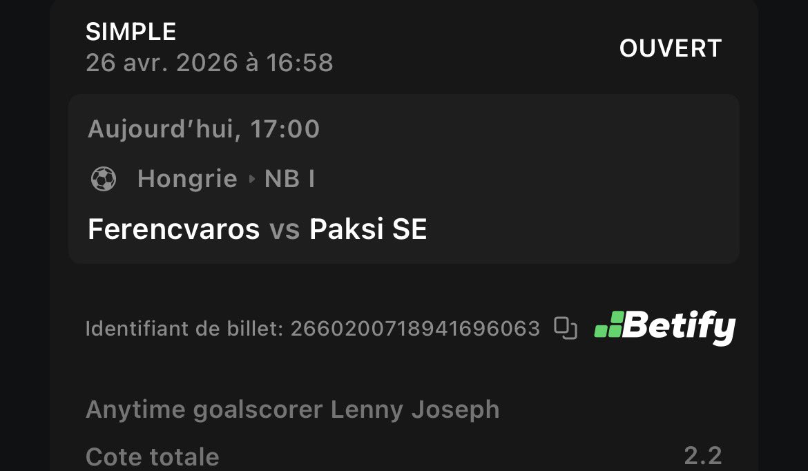 Erkonovic's tweet photo. Possible de payer @Betify ?????

Goalscorer Lenny Joseph @Fradi_HU https://t.co/5cFSbhYaoO