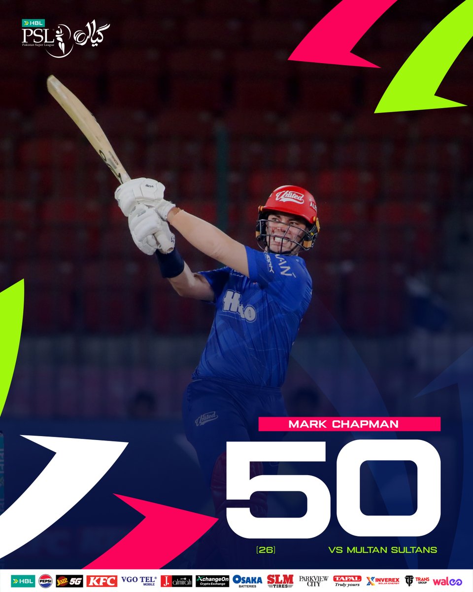 thePSLt20's tweet image. Mark Chapman gets his maiden  HBL PSL half-century 🏏

#HBLPSL11 | #NewEra | #IUvMS