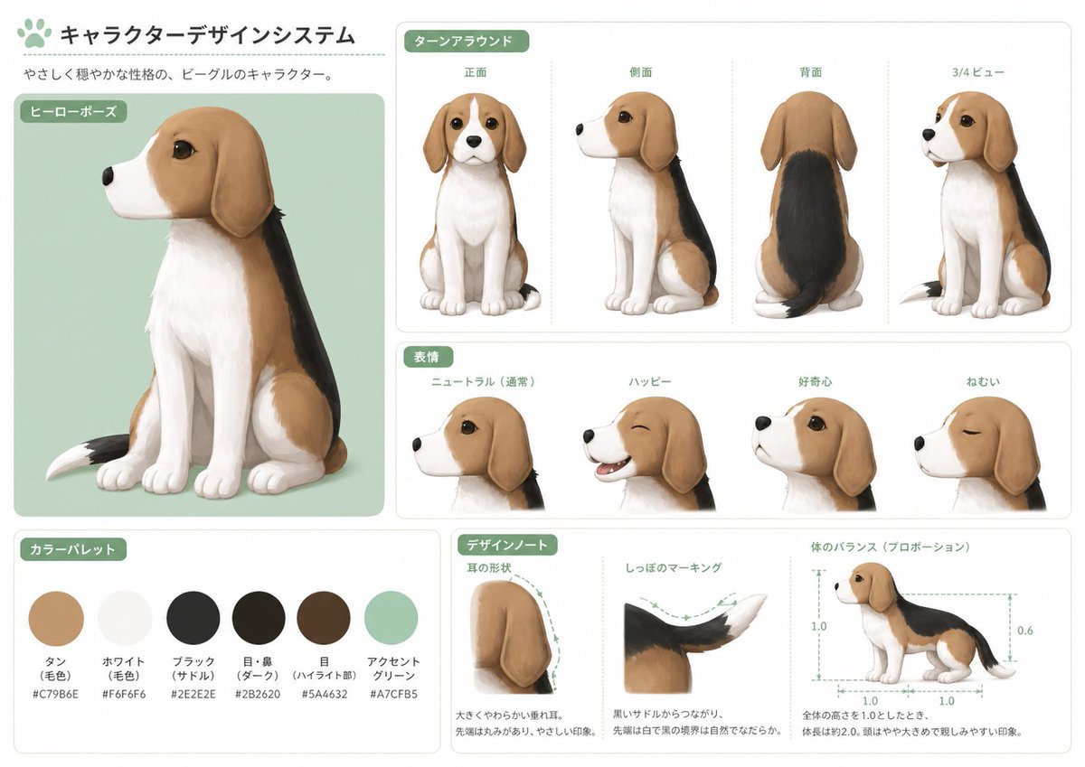 Japanese Beagle Character Design Sheet