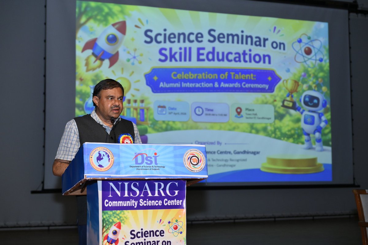 NisargCSC's tweet image. Science Seminar on Skill Education successfully organiz  today at Town Hall,Gandhinagar
A wonderful celebration of talent through Alumni Interaction &amp;amp; Awards Ceremony. 🚀
#SkillEducation #ScienceSeminar #Gandhinagar @InfoGujcost @dstGujarat @IndiaDST @r_isro @isro @narottamsahoo